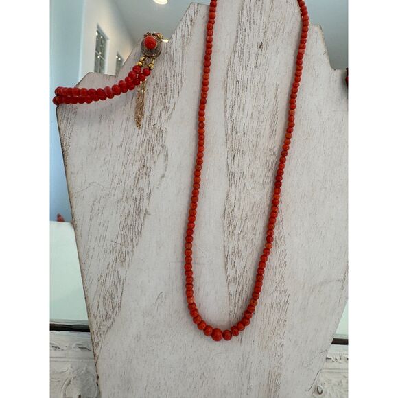 Antique Italian Coral Red Salmon Bead Necklace Bracelet Brooch Pin Circa 1920 - Picture 8 of 8